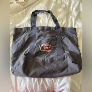 Alpha Chi Omega tote bag pink and grey